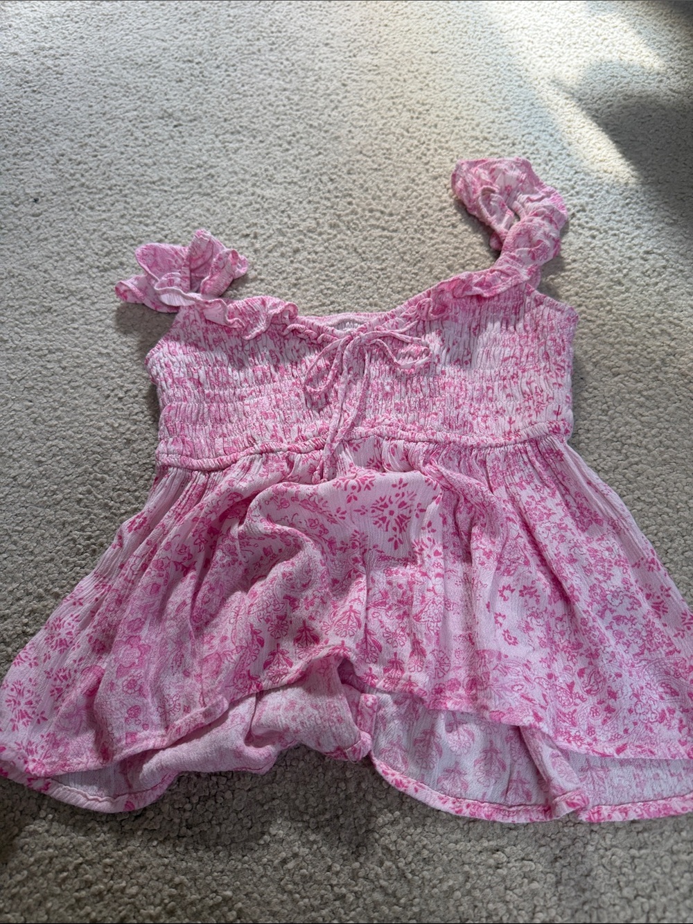 Hollister Pink Floral Smocked Ruffle Tank